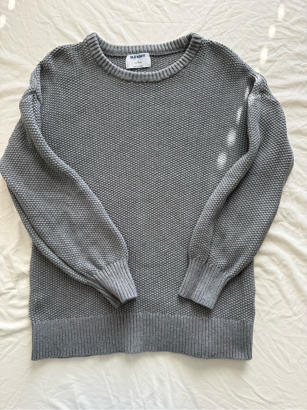 Old Navy Women M Light Gray Textured Crewneck Sweater Tunic Cabin Cozy Granola